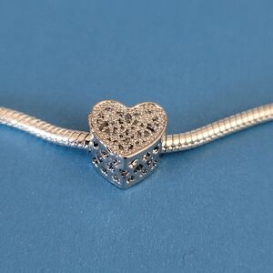 New! For Pandora Charm Bracelet Silver Color Cut Out Filigree Heart Charm NICE